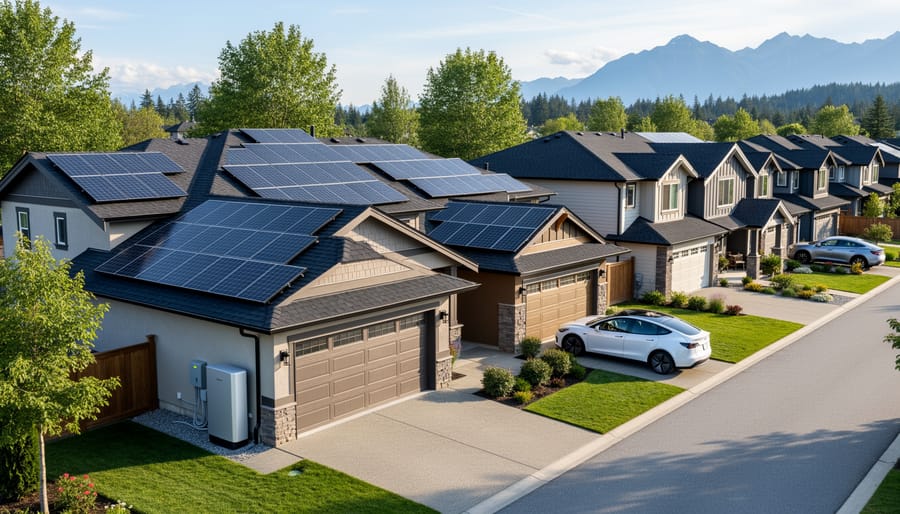 Modern BC home with rooftop solar panels in residential neighborhood