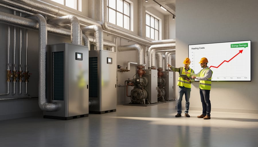 Modern electric heat pump installation in commercial building