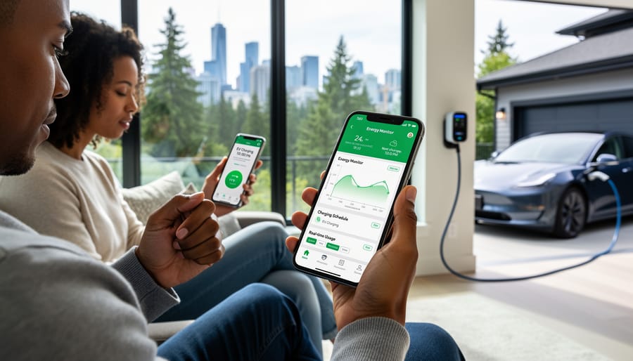 Person using smartphone app to control EV charging settings