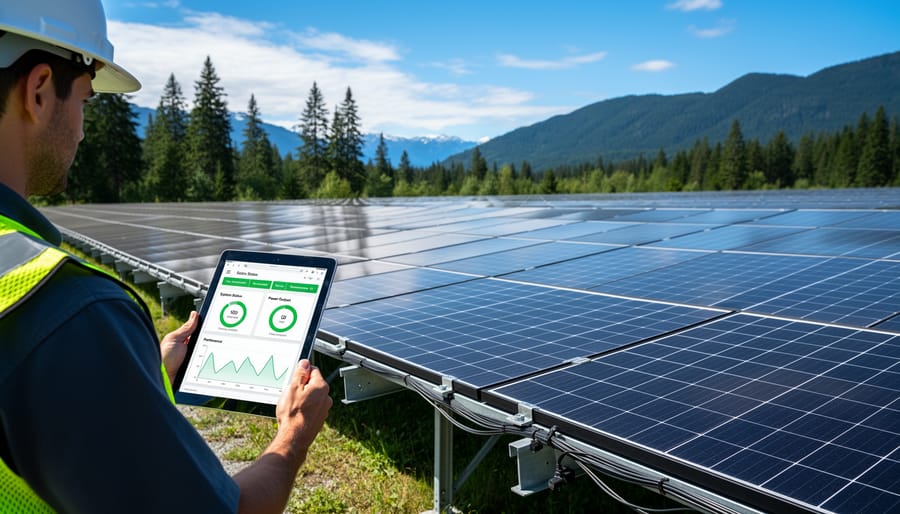 Solar panels installed on residential roof with monitoring equipment in British Columbia