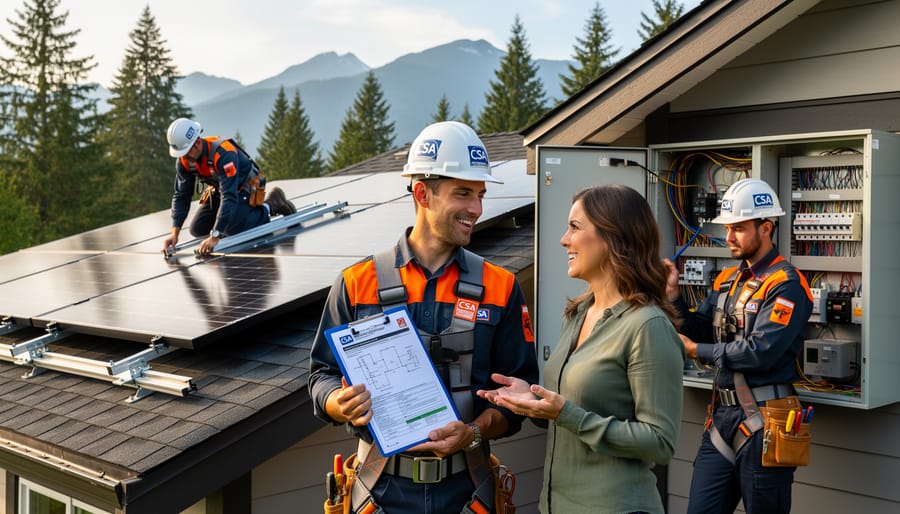 Certified solar installer discussing electrical inspection requirements with BC homeowner