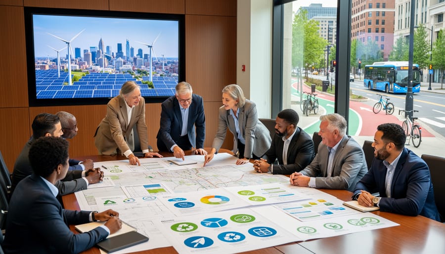 Municipal staff and community members collaborating on building decarbonization planning