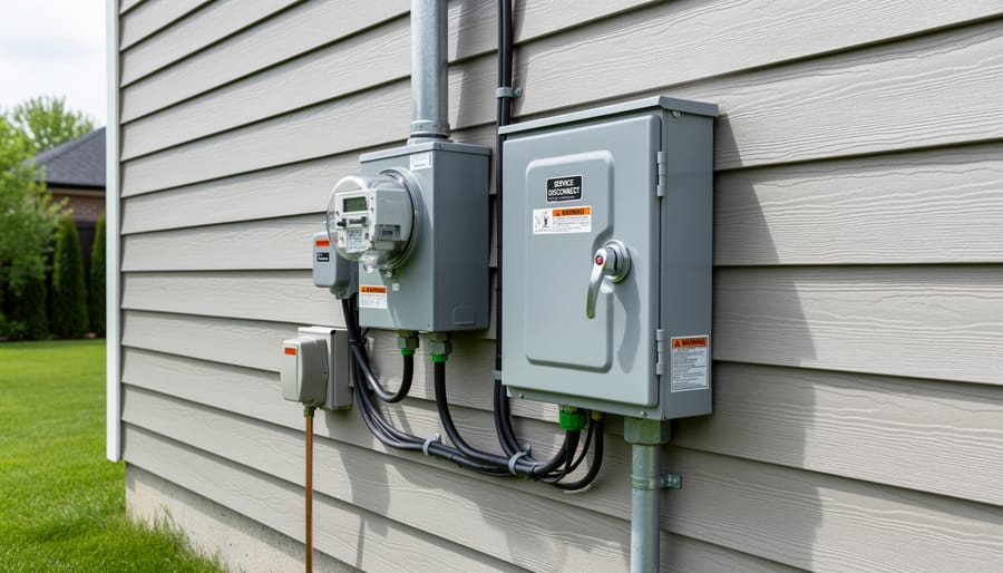 Electrical disconnect box and conduit on small wind turbine installation showing code-compliant wiring