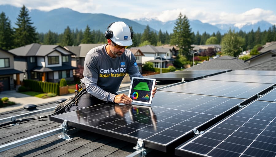 Professional solar installer working on off-grid system installation in BC