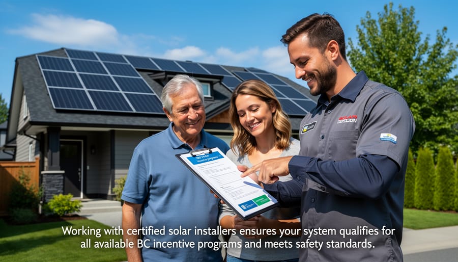 Certified solar installer working on residential solar panel installation