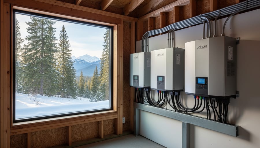 Lithium battery storage system installed in residential off-grid solar setup