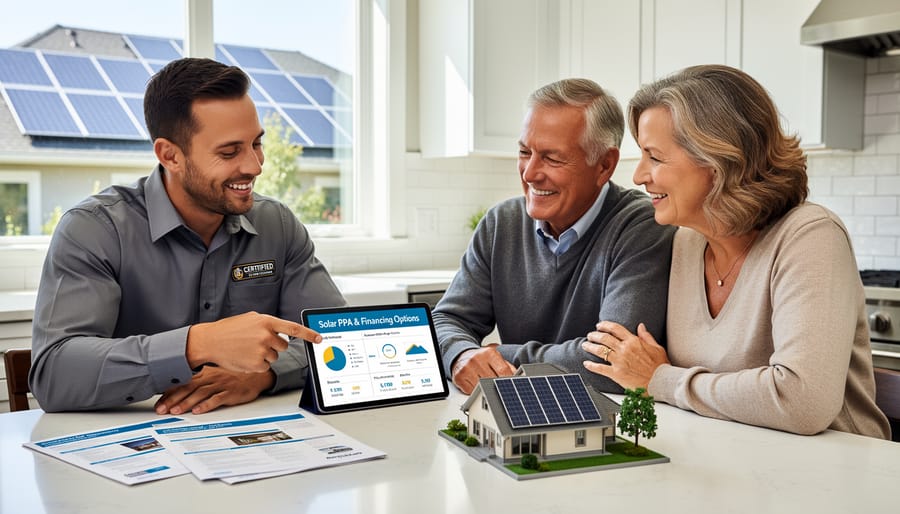 Handshake between solar installer and homeowner during consultation
