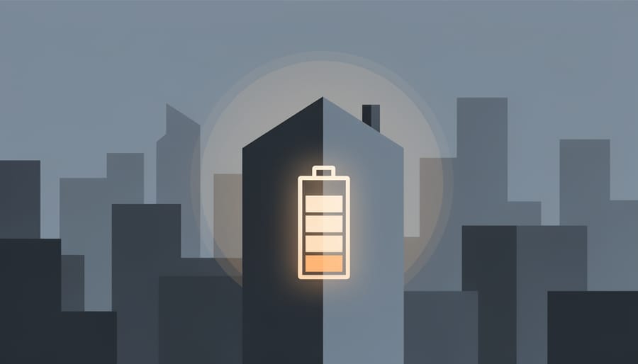Homeowner holding a lantern near an electrical panel, suggesting backup power for solar battery systems