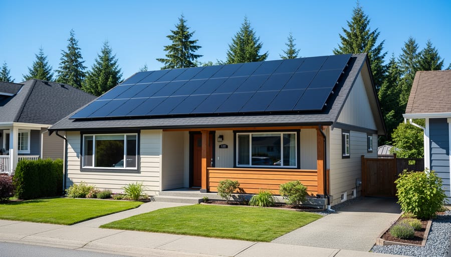 Rooftop solar panels installed on a residential home in British Columbia.